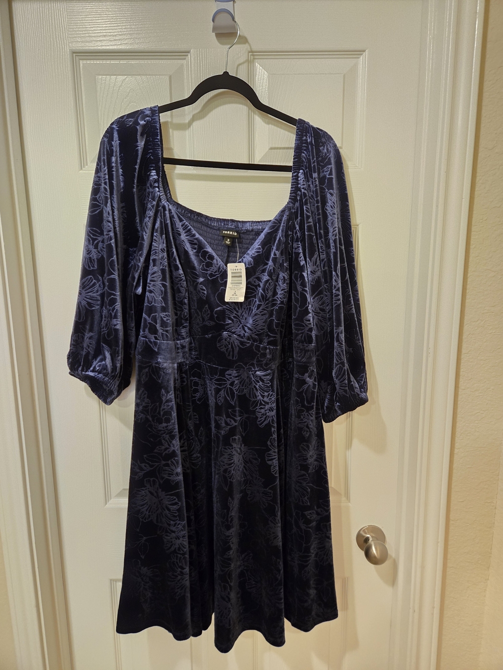 torrid Navy Floral Velvet Square-Neck Mini Dress